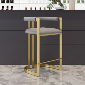Modern Counter Height Counter Stool with Back Gray Upholstery Counter Stool in Gold