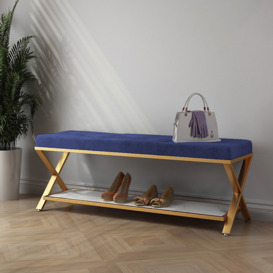 Blue Entryway Bench with Storage Bed Bench Velvet Upholstered with