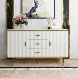 1500mm Modern White Sideboard with 3 Drawers & 2 Doors and Faux Marble Top in Large