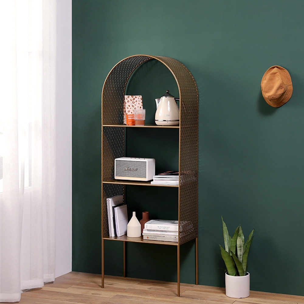 Antique Brass Bookshelf 3 Shelf Modern Standing Bookcase