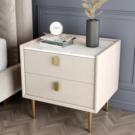 Modern 2 Drawers PU Leather Bedside Table Nightstand with Gold Metal Legs