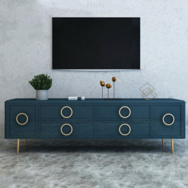 Rindix Navy Blue TV Stand with Storage Drawers for Gold Accents Mid-Century
