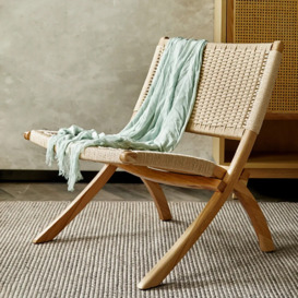 Coyard Japandi Folding Recliner Chair Ash Wood Woven Hemp Rope Back & Seat in Natural