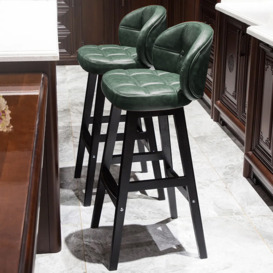 "Green PU Leather Bar Height Bar Stools with Back Set of 2 Rustic Bar Stool "