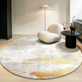 Modern Gray and Yellow Abstract Round Velvet Indoor Area Rug 4' x 4'