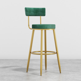 Modern Green Velvet Breakfast Bar Stool Velvet Upholstery with Back Metal Bar Stool for Kitchen Island