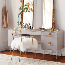 Grey Modern Wood Makeup Vanity Acrylic Clear and Gold Dressing Table
