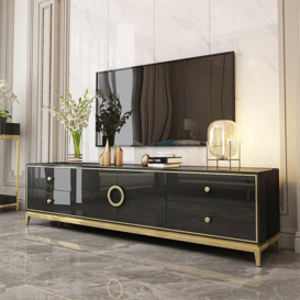 Tile Modern Black TV Stand with Drawers & Doors Gold Media Console for TVs