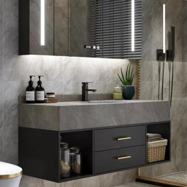 1200mm Floating Black and Grey Bathroom Vanity with Sintered Stone Vessel Sink