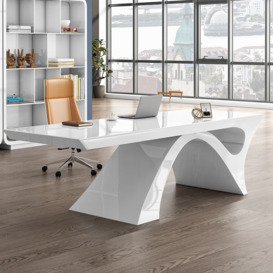 1400mm Modern White Computer Desk Rectangular Home Office Desk with Pedestal Base