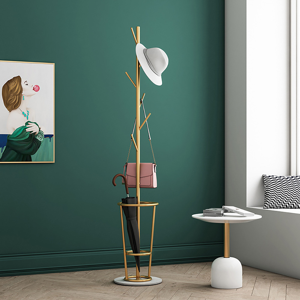 1700mm Hallway Metal Coat Stand with Umbrella Stand Base-Gold