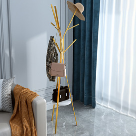 1800mm Gold Modern Freestanding Coat Stand Hanging with Shelf Marble Base