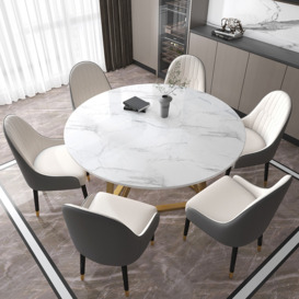 1350mm White Modern Round Faux Marble Dining Table with Stainless Steel Base