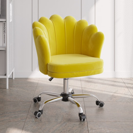 Yellow Modern Swivel Office Chair Velvet Upholstered Task Chair Adjustable Height