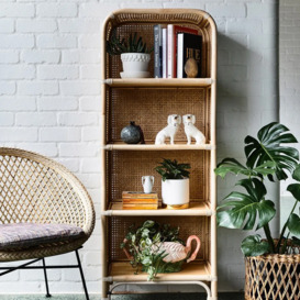 "1500mm Natural Rattan Woven Bookcase 4-Tier Open Storage Display Shelving "