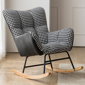 Modern Accent Chair Tufted Upholstered Rocking Chair with Leath-Aire and Cotton & Linen