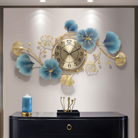 830mm Light Luxury Creative 3D Metal Ginkgo Leaves Artistic Wall Clock Home Decor Art