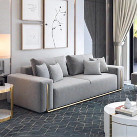 2200mm Modern Grey Cotton & Linen Upholstered 3-Seater Sofa for Living Room