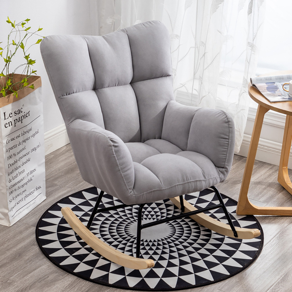 Modern Grey Rocking Accent Chair Cotton Linen Tufted Upholstery