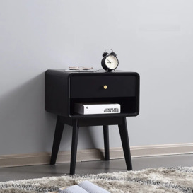 Rustic Black 1-Drawer Bedroom Nightstand with Brass Pull