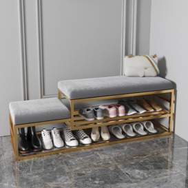 Modern Hallway Bench with Shoe Storage Velvet Upholstered Bench-Gray