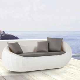 White Woven Rattan Round 1910mm Outdoor Sofa with Cushion & Pillow and Curved Back