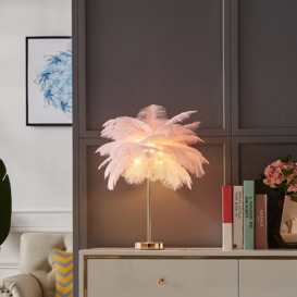 Loftus Art Deco Pink Feather Gold Table Lamp Unique Lighting