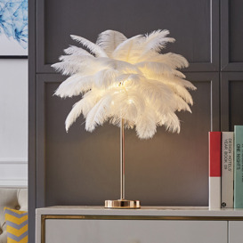 Loftus Art Deco White Feather Gold Table Lamp Unique Lighting
