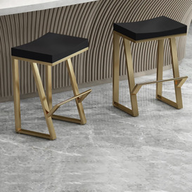 650mm Modern Black Solid Wood Counter Stool Backless with Golden Footrest