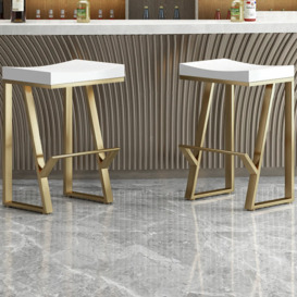 650mm Modern White Solid Wood Counter Stool Backless with Golden Footrest