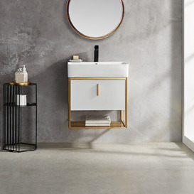 Modern Freestanding Bathroom Storage Cabinet with Wheel Pull-out Cabinet in  Black & Gold