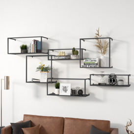 Modern 6 Pieces Wall-Mounted Shelving Black Floating Storage Shelves Metal