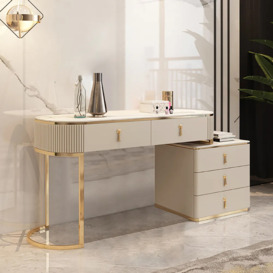 Nordic Makeup Vanity Extendable with 5-Drawer Dressing Table with Stone Top in Champagne