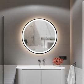 Black Framed Bathroom Mirrors with Lights 600mm Round LED Bathroom Wall Mirror