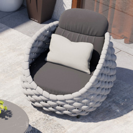 Tatta Modern Outdoor Chair Woven Textilene Rope Armchair with Removable Cushion in Gray