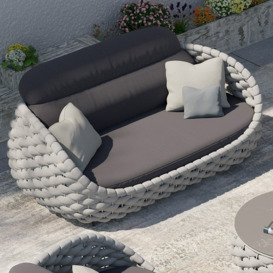 Tatta 3 Seater Modern Woven Textilene Rope Outdoor Sofa with Removable Pillow Grey
