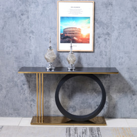 1400mm Post Modern Black Geometry Console Table Sintered Stone Top Stainless Steel Frame