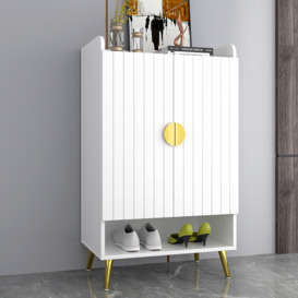 Yellar 15 Pair Nordic White Shoe Cabinet with Doors & Open Shelves 5-Tier Entryway Shoe Storage Cabinet