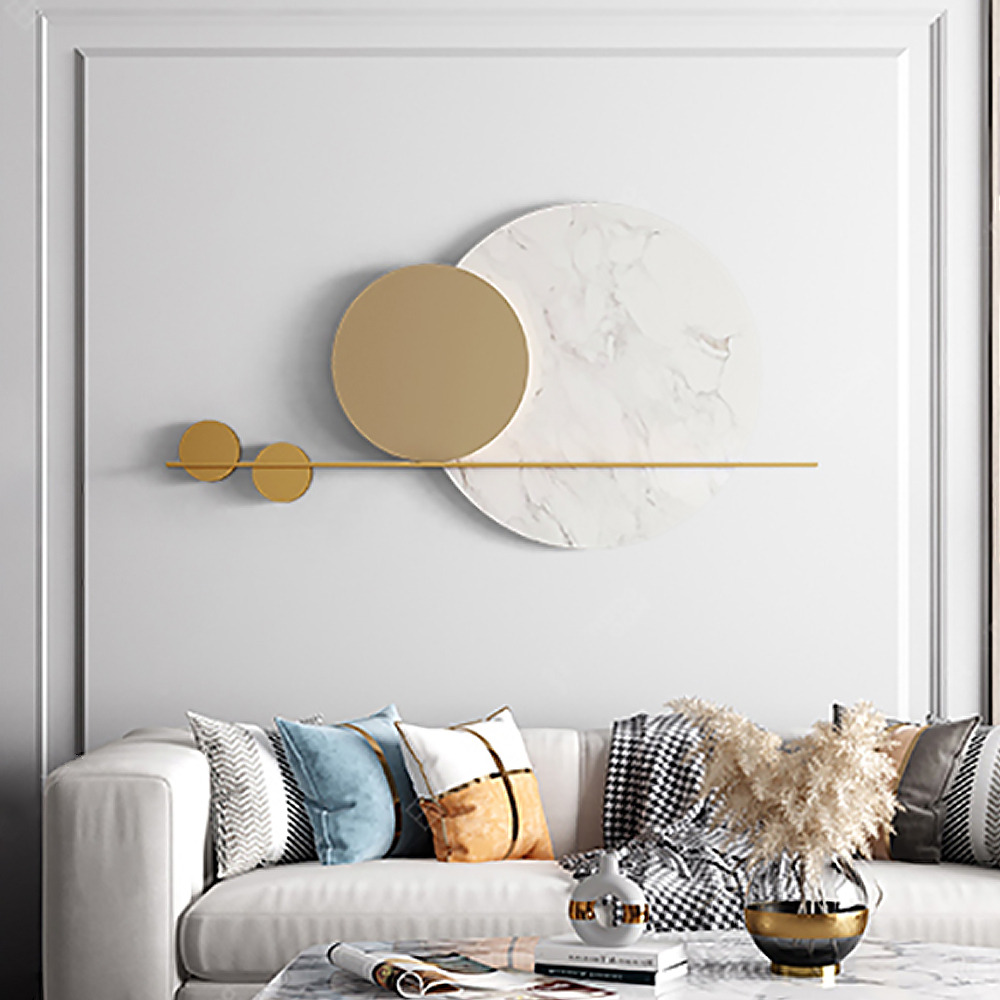 1200mm Modern Geometric Wall Decor Round Metal Wall Art in Gold & White for Living Room