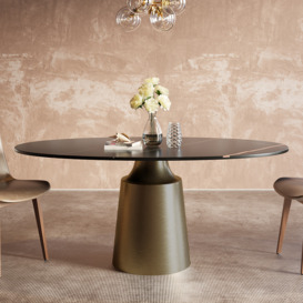 1600mm Modern Oval Stone Dining Table with Bronze Carbon Steel Base