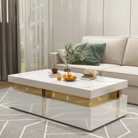 Trimied Modern Wood Coffee Table with Storage in White Center Table Stainless Steel Base