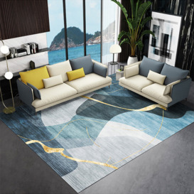 1530mm x 2430mm Light Luxury Modern Style Retangular Blue & Gold Florid Area Rug