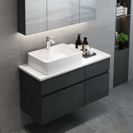 800mm Black & White Floating Bathroom Vanity Faux Marble Top Ceramic Countertop Basin