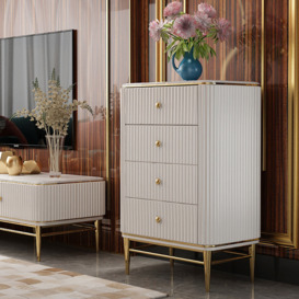 Bline 650mm Chest Light Luxurious White & Gold 4-Drawer Dresser