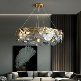 Modern 10-Light Smokey Gray Glass Chandelier with Adjustable Cables