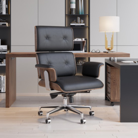 Modern Black Home Office Chair Upholstered Swivel Wooden Desk Chair Task Adjustable Height