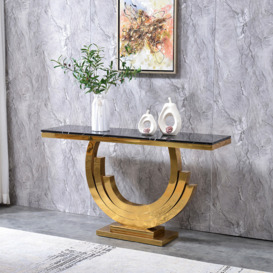 1200mm Gold & Black Marble Console Table Narrow Rectangle Entryway Table