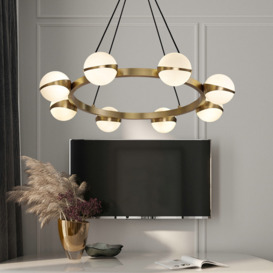 Modern 8-Light Globe Chandelier in Round Brass Frame