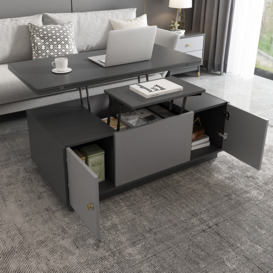 Modern Grey Multifunctional Rectanglular Lift-top Coffee Table with Storage