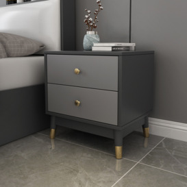 Ultic Modern Nightstand with 2 Drawers in Grey with Metal Legs